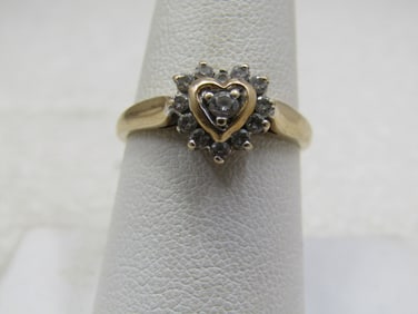 Vintage 10kt CZ Heart Halo Ring, Sz. 8.25, Signed