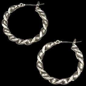 Vintage Silver Twisted Hoop Earrings