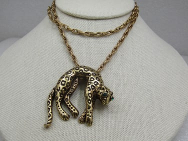 Vintage Leopard Pendant Necklace, 24", Tail Moves