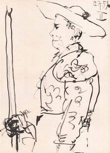Pablo Picasso Toros Y Toreros 6 dated 12/7/59: Artist: Pablo Picasso County: Spain Title: Toros y Toreros 6 dated 13/7/59 Medium: Bichromie Paper size: On vellum 14.75 x 10.50 inch Publisher: 1961 by Editions Cercle d'art, France Provenance: Sketc