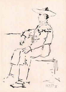 Pablo Picasso Toros y Toreros 7 dated 13/7/59: Artist: Pablo Picasso Country: Spain Title: Toros y Toreros 7 dated 13/7/59 Medium: Brichromie Marks: Not signed not numbered Paper size: Vellum 14.75 x 10.50 inch Publisher: Editions Cercle d'Art 196