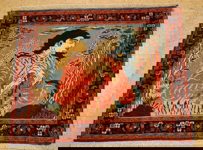 Persian BIJAR RUG,2'3" x 2'9": Title: Persian BIJAR RUG,2'3" x 2'9" Description:OLD,ANTIQUE HIGHLY DETAILED CLASSIC VILLAGE GIRL SIGNED PERSIAN BIJAR PICTORAL ORIENTAL RUG.....wool woven on cotton foundation with a size of 2'3"x2'9