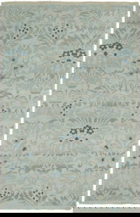 Floral Transitional 5X7 Modern Oriental Rug: Title: Floral Transitional 5X7 Modern Oriental Rug Description:Handmade 5X7 cream Oriental rug made with vegetable dyes (fine wool pile and cotton foundation), superior knot count, and appealing ancie