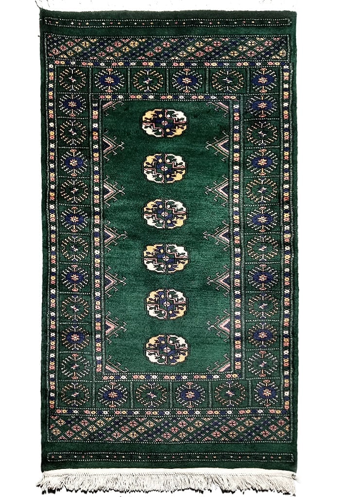 GREEN BOKARA Handmade Wool Small Rug 2'.6 x 4'.2 #49884: Title:GREEN BOKARA Handmade Wool Small Rug 2'.6 x 4'.2 #49884 Description:Size in Feet: Width: 2.6 x Length: 4.2 Size in Inches: Width: 30 in x Length: 50 in Rug Type: Area Rug Colors: Green Weave: Ha