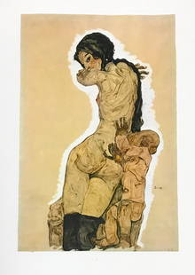 1981 Egon Schiele 7 Erotic Drawings Mother and child: Artist: Egon Schiele Country: Austria Title: Mother and child Medium: Offset - 7 Paper: Heavy paper 16 x 12 inch Published: by Edizioni Gabriele Mazzotta Provenance: Egon Schiele Erotic Drawings 1981<
