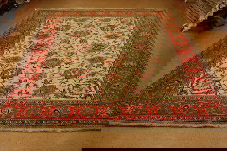 Persian TABRIZ RUG, 9'10" x 12'5": Title: Persian TABRIZ RUG, 9'10" x 12'5" Description:OLD, ANTIQUE AUTHENTIC DECORATIVE HIGHLY DETAILED PERSIAN TABRIZ RUG with an exact and very rare size of 9'10" x 12'5"..Highly detailed field desig