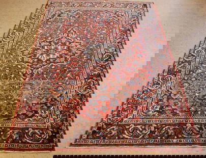 Persian BIJAR RUG 4.3x6.6: Title: Persian BIJAR RUG 4.3x6.6 Description:OLD,ANTIQUE CLASSIC VILLAGE WEAVE Persian BIJAR ORIENTAL RUG with exact size of 4' 3"x 6' 6" Ivory and Blue center medallion fine and delicately woven surr
