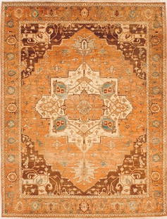Hand Knotted Indo-Heriz Rust Oriental Area Rug 7'11" x 10'2": Title:Hand Knotted Indo-Heriz Rust Oriental Area Rug 7'11" x 10'2" Description:&#8226; Rug Number: 70600 &#8226; Country of Origin: India &#8226; Style, Design: Persian Heriz, Geometric, Medallion &#8