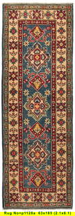 Handmade Blue 2' x 6' Narrow Runner Kazak Rug #P1128: Title:Handmade Blue 2' x 6' Narrow Runner Kazak Rug #P1128 Description:Size in Feet: Width: 2.1 x Length: 6.1 Size in Inches: Width: 25 in x Length: 73 in Rug Type: Area Rug Colors: The rug is designe