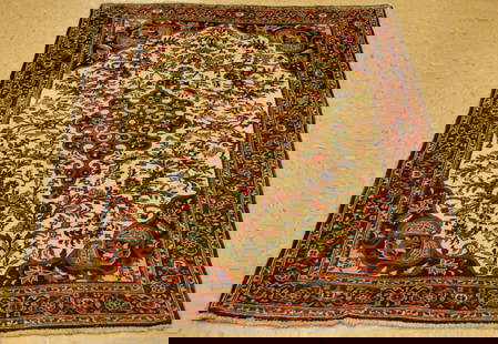 Persian BIJAR RUG, 3'9" x 5'2": Title: Persian BIJAR RUG, 3'9" x 5'2" Description:OLD, ANTIQUE HIGHLY DETAILED HIGH KPSI_KORK WOOL PERSIAN-BIJAR ORIENTAL RUG CLASSIC VILLAGE WOVEN......... Ivory field with Royal Blue border.........
