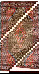 Vintage Brown Tribal 5X10 Koliaie Persian Rug: Title: Vintage Brown Tribal 5X10 Koliaie Persian Rug Description:Handmade vintage Persian rug made with natural dyes (fine wool pile and cotton foundation), superior knot count, and alluring ancient d
