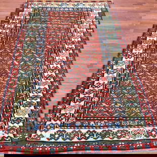 Antique kazak caucasin Rug-1752: Title: Antique kazak caucasin Rug-1752 Description:Charming antique Kazak Caucasian rug, from northwest Caucasus , size 4 ft by 7 ft, circa 1900. The Large X design covered the entire red field of thi