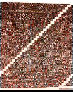 Vintage Brown Floral 10X13 Bakhtiari Persian Rug: Title: Vintage Brown Floral 10X13 Bakhtiari Persian Rug Description:Hand Knotted vintage 10X13 brown Persian rug made with natural dyes (fine wool pile and cotton foundation), superior knot count, and