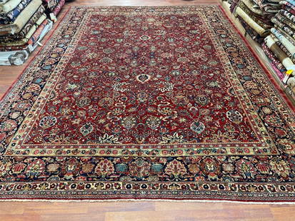 unique antique Persian Tabriz Rug-3497: Title: unique antique Persian Tabriz Rug-3497 Description:Northwest Persia,size 10 ft by 13 ft. 5 inches,circa 1920, all-over large palmette and flowering design with could-band in green,ivory,tan,lig