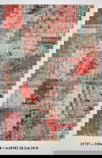 10'3'' x 6'9'' Handmade Vintage Wool Patchwork Rug - 21737: Title: 10'3'' x 6'9'' Handmade Vintage Wool Patchwork Rug - 21737 Description:Vintage Rug Handmade, handwoven with traditional technique. Low pile, soft rug. Rug Condition : Fully cleaned and ready to