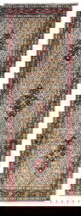 Vintage Cream Floral 3'4X9'6 Mood Persian Runner Rug: Title: Vintage Cream Floral 3'4X9'6 Mood Persian Runner Rug Description:Handmade vintage 3'4X9'6 cream Persian runner made with vegetable dyes (fine wool pile and cotton foundation), superior knot cou