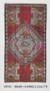 2'12'' x 1'6'' Decorative Vintage Rug - 19731: Title: 2'12'' x 1'6'' Decorative Vintage Rug - 19731 Description:Vintage Rug Handmade, handwoven with traditional technique. Low pile, soft rug. Rug Condition : Fully cleaned and ready to use Origin: