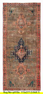 Handmade 4' x 9' Semi-Antique Center Medallions Persian Tribal Runner Rug #P910: Title:Handmade 4' x 9' Semi-Antique Center Medallions Persian Tribal Runner Rug #P910 Description:Size in Feet: Width: 3.9 x Length: 9.1 Size in Inches: Width: 45 in x Length: 109 in Rug Type: Area Ru