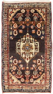 Vintage Floral Tribal 3X6 Hamedan Persian Rug: Title: Vintage Floral Tribal 3X6 Hamedan Persian Rug Description:Handmade vintage 3X6 brown Persian rug made with vegetable dyes (fine wool pile and cotton foundation), exceptional knot count, and app