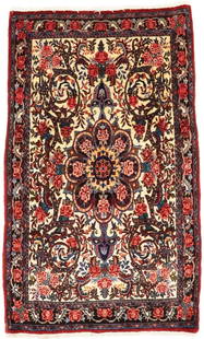 Vintage Cream Floral 3X5 Bidjar Halvaei Persian Rug: Title: Vintage Cream Floral 3X5 Bidjar Halvaei Persian Rug Description:Hand Knotted vintage 3X5 cream Persian rug made with natural dyes (fine wool pile and cotton foundation), superior knot count, an