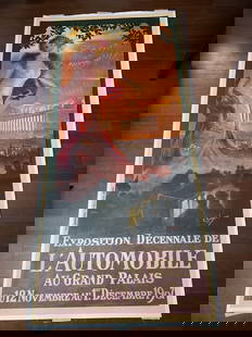 Exposition Decennale de l'Automobile - Art by Georges Rochegrosse (1907) 45x96 French Advertising: Exposition Decennale de l'Automobile - Art by Georges Rochegrosse (1907) 45x96 French Advertising Poster LB, Please refer to the attached photos to determine the condition of this original vintage ite