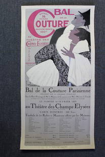 Bal De La Couture - Art By Georges Lepape (1925) 16x31 French Advertising Poster LB: Bal De La Couture - Art By Georges Lepape (1925) 16x31 French Advertising Poster LB, Please refer to the attached photos to determine the condition of this original vintage item. Note: LB means Linen