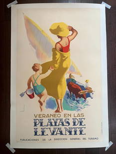 Playas De Levante - Art by Josep Morell Macias (1942) 24.75x39 Spanish Travel Poster LB: Playas De Levante - Art by Josep Morell Macias (1942) 24.75x39 Spanish Travel Poster LB, Please refer to the attached photos to determine the condition of this original vintage item. Note: LB means Li