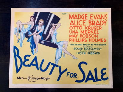 Beauty For Sale - Pre Code (1933) US Title Card Movie Poster: Beauty For Sale - Pre Code (1933) US Title Card Movie Poster, Please refer to the attached photos to determine the condition of this original vintage item. Note: LB means Linen Backed. Ready for you t