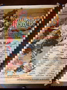Gil Blas Literary Newspaper (1918) 36.25x49.25 French Advertising Poster LB: Gil Blas Literary Newspaper (1918) 36.25x49.25 French Advertising Poster LB, Please refer to the attached photos to determine the condition of this original vintage item. Note: LB means Linen Backed.