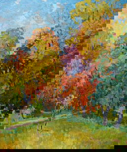 Oil painting Golden autumn Kolosovsky Georgy Sergeevich: &#8470;Verns 624 *** ABOUT THIS PAINTING *** * TITLE: "Golden autumn" * ARTISTS: Kolosovsky Georgy Sergeevich * SIZE: 60x50 cm/'23.62x19.68 inches' * MEDIUM: oil, canvas on cardboard * HAND PAINTED: O
