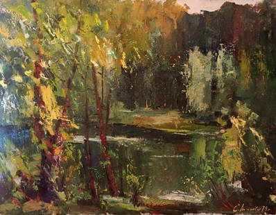 Oil painting Forest Titko Stepan Ilich: &#8470;GS 154 *** ABOUT THIS PAINTING *** * TITLE: "Forest" * ARTISTS: Titko Stepan Ilich * SIZE: 48x64cm/'18,89x25,19 inches' * MEDIUM: oil, canvas * HAND PAINTED: Original painting from our collecti