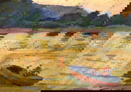 Oil painting On the shore Khrustalenko Nikolai Alexandrovich: &#8470;GS 317A *** ABOUT THIS PAINTING *** * TITLE: "On the shore" * ARTISTS: Khrustalenko Nikolai Alexandrovich * SIZE: 30x40 cm/'11.81x15.74 inches' * MEDIUM: oil, cardboard * HAND PAINTED: Original