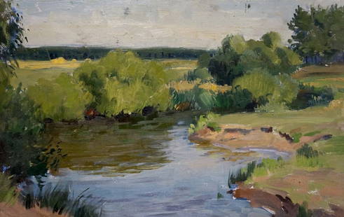 Oil painting Lake landscape Gantman Moses Faybovich: &#8470;Verns 344 *** ABOUT THIS PAINTING *** * TITLE: "Lake landscape" * ARTISTS: Gantman Moses Faybovich * SIZE: 40x61 cm/'15.74x24.01 inches' * MEDIUM: oil, cardboard * HAND PAINTED: Original painti