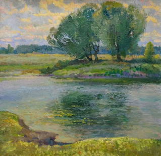 Oil painting Natural landscape Minka Alexander Fedorovich: &#8470;Verns 1006 *** ABOUT THIS PAINTING *** * TITLE: "Natural landscape" * ARTISTS: Mynka (Minka) Alexander Fedorovich * SIZE: 60x60 cm/'23.62x23.62 inches' * MEDIUM: oil, canvas * HAND PAINTED: Ori
