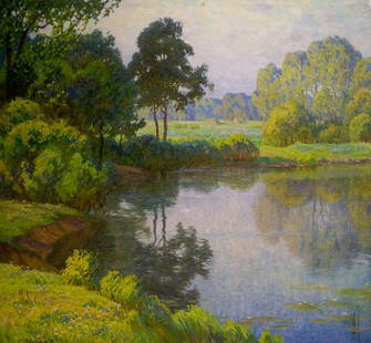 Oil painting Lake landscape Zlyden Yuri Fedorovich: &#8470;Vern 1293 *** ABOUT THIS PAINTING *** * TITLE: "Lake landscape" * ARTISTS: Zlyden Yuri Fedorovich * SIZE: 118x128 cm/'46.45x50.39 inches' * MEDIUM: oil, canvas * HAND PAINTED: Original painting