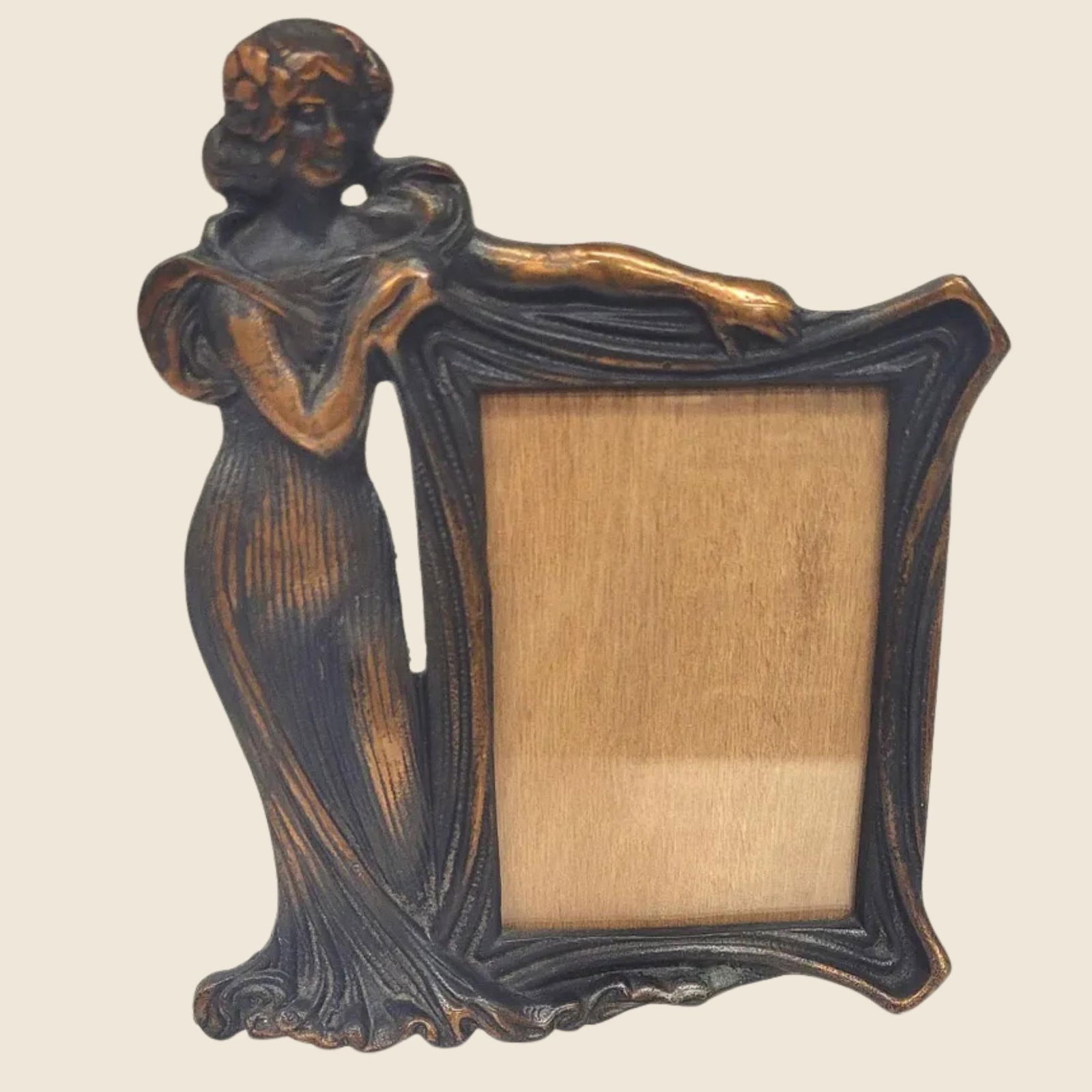 Antique Art Nouveau Metal Picture Frame Vintage Dore Bronzed Spelter Woman Victorian Revival dé (1 of 8)