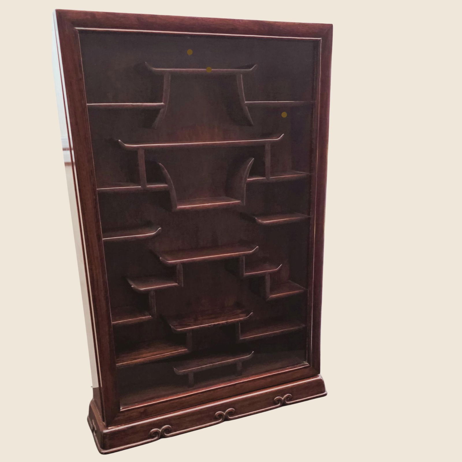 Vintage Glass Display Shelf Wood Curio Cabinet Asian Decor Mini Trinkets Vases Japandi Table Top (1 of 9)