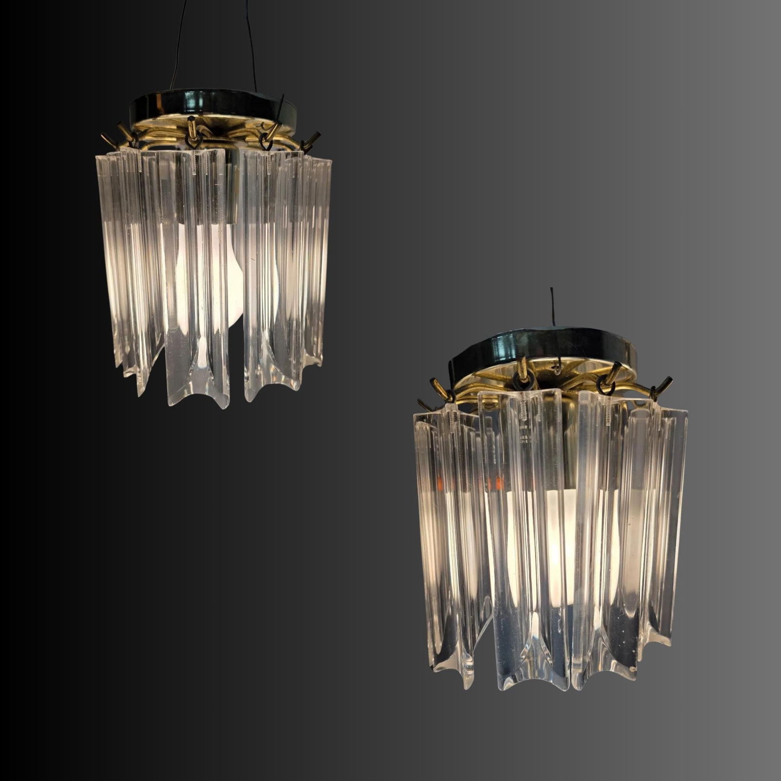 Vintage Lucite Prism Chandelier 2 Petite Flush Mount Ceiling Light Mid Century Small Hanging (1 of 8)