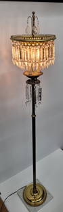 Vintage Brass Floor Lamp Antique Marble Base Crystal Prisms Hollywood Regency Italian Style: Vintage from the 1940s Materials: Glass, metal Width: 11 inches Height: 61 inches Depth: 5 inches &#10024; Vintage Brass Antique Glass Crystal Chandelier Floor Lamp Marble Base with 60 Long Arrow Pris