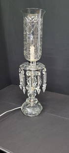 Vintage Crystal Hurricane Lamp Glass Prisms Candle Stick Table Light Victorian Vanity Dresser Shabby: Vintage from the 1930s Materials: Glass Width: 5.5 inches Height: 22 inches Depth: 5.5 inches Vintage Crystal Prisms Glass Table Lamp Victorian Antique Lighting Vanity Dresser Accent Original Label re