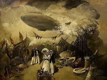 Oil painting Picnic Yuriy Laptev: &#8470;Galler 49 "Picnic" by Yuriy Laptev is a surreal and symbolic artwork that merges historical and fantastical elements to critique modern society's indulgence and technological progress. The pain