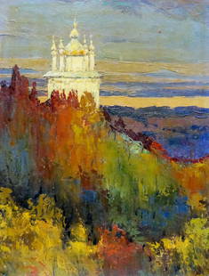 Oil painting Evening landscape Kolosovsky Georgy Sergeevich: &#8470;Verns 524 *** ABOUT THIS PAINTING *** * TITLE: "Evening landscape" * ARTISTS: Kolosovsky Georgy Sergeevich * SIZE: 39x30 cm/'15.35x11.81 inches' * MEDIUM: oil, cardboard * HAND PAINTED: Origina