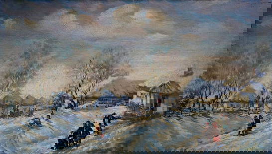 Oil painting Winter. Rural landscape Lysenko Sergey Nikolaevich: &#8470;Vern 743 *** ABOUT THIS PAINTING *** * TITLE: "Winter. Rural landscape" * ARTISTS: Lysenko Sergey Nikolaevich * SIZE: 46x80 cm/'18.11x31.49 inches' * MEDIUM: oil, canvas * HAND PAINTED: Origina