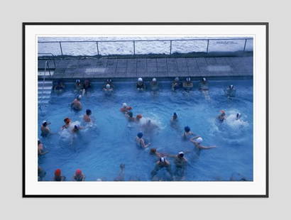 Slim Aarons 'Bad Gastein Swimmers' 1980 Oversize Black Frame C Type Print: Description Slim Aarons 'Bad Gastein Swimmers' 1980 Oversize Black Frame c type print The busy hot spa pool at Bad Gastein, Austria, March 1980. (Photo by Slim Aarons) Black Frame C Type Print Print S