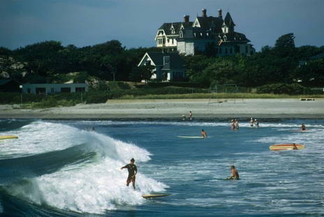 Slim Aarons 'Rhode Island Surfers' 1965 Oversize C Type Print Framed In Black: Description Slim Aarons 'Rhode Island Surfers' 1965 Oversize C Type Print Framed In Black Surfers off Rhode Island, September 1965. (Photo by Slim Aarons) C Type Open Edition Print Paper size 30 x 40&