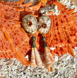 Vermeil Triple Drop Terebra Earrings with Citrines: Title:Vermeil Triple Drop Terebra Earrings with Citrines Description:I?m so lucky to have been able to buy estates from shell collectors. It is great fun to see new shells, and ones one rarely sees. T