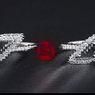 14K WHITE GOLD 0.48 CT VIVID RED NATURAL RUBY & DIAMOND RING: Title:14K WHITE GOLD 0.48 CT VIVID RED NATURAL RUBY & DIAMOND RING Description:Ref:230408400Gold Content:14K White GoldRing Size:7.25USMain Gemstone:Natural RubyNumber of stones:1Shape:OctagonalCarat