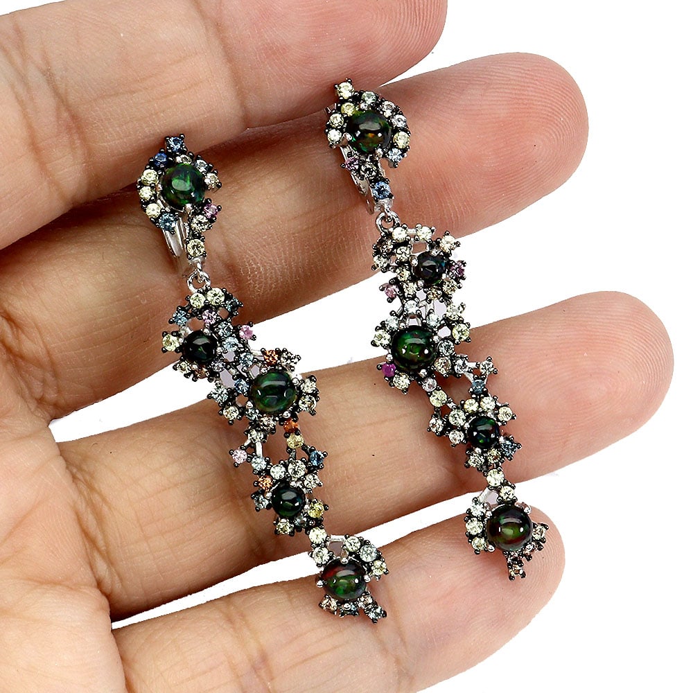 Sterling Silver Earrings with Black Opal, Sapphire Gemstone (1 of 3)