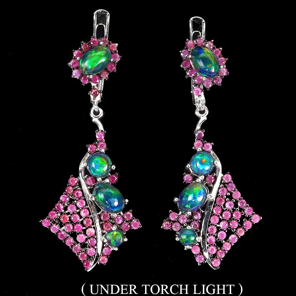 Sterling Silver Earrings with Black Opal, Ruby Gemstones (1 of 3)