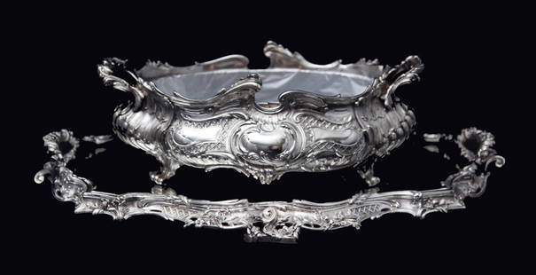 French: 2pc. Antique 19th Century Silver Plate Table Centerpiece, Excellent Condition, Rocaille: Title: French: 2pc. Antique 19th Century Silver Plate Table Centerpiece, Excellent Condition, Rocaille Model, 1890s Description:Direct from Paris, a stunning 19th century silver plated table centerpie